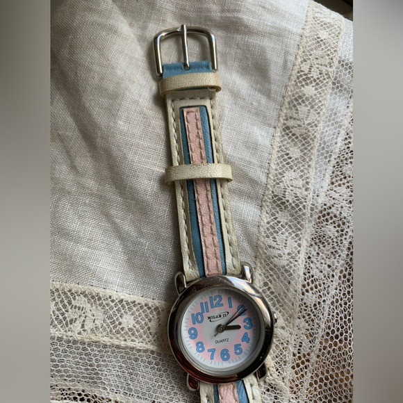 Vintage MILA II Pink Blue White Quartz Watch Stainless Steel Back Accessory - Picture 9 of 10